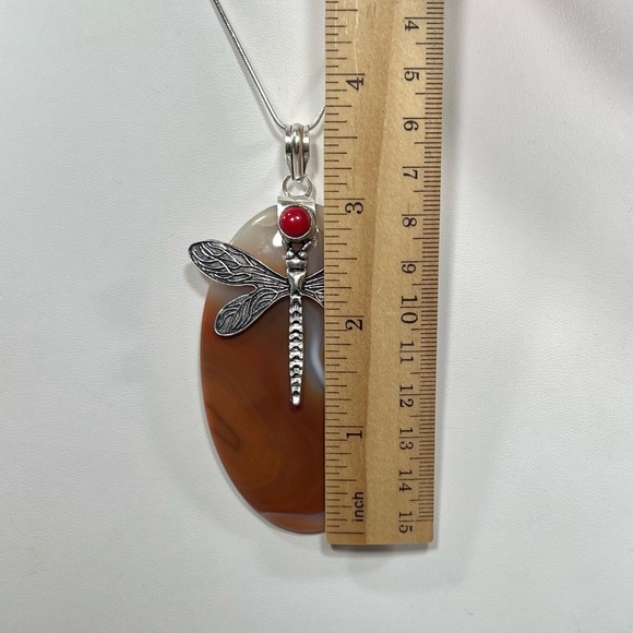 XL Botswana Agate 925 Dragonfly Gemstone Pendant - Picture 3 of 5